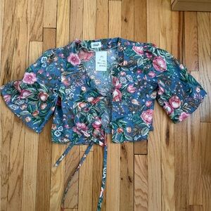 Handmade Floral Blue Wrap Top